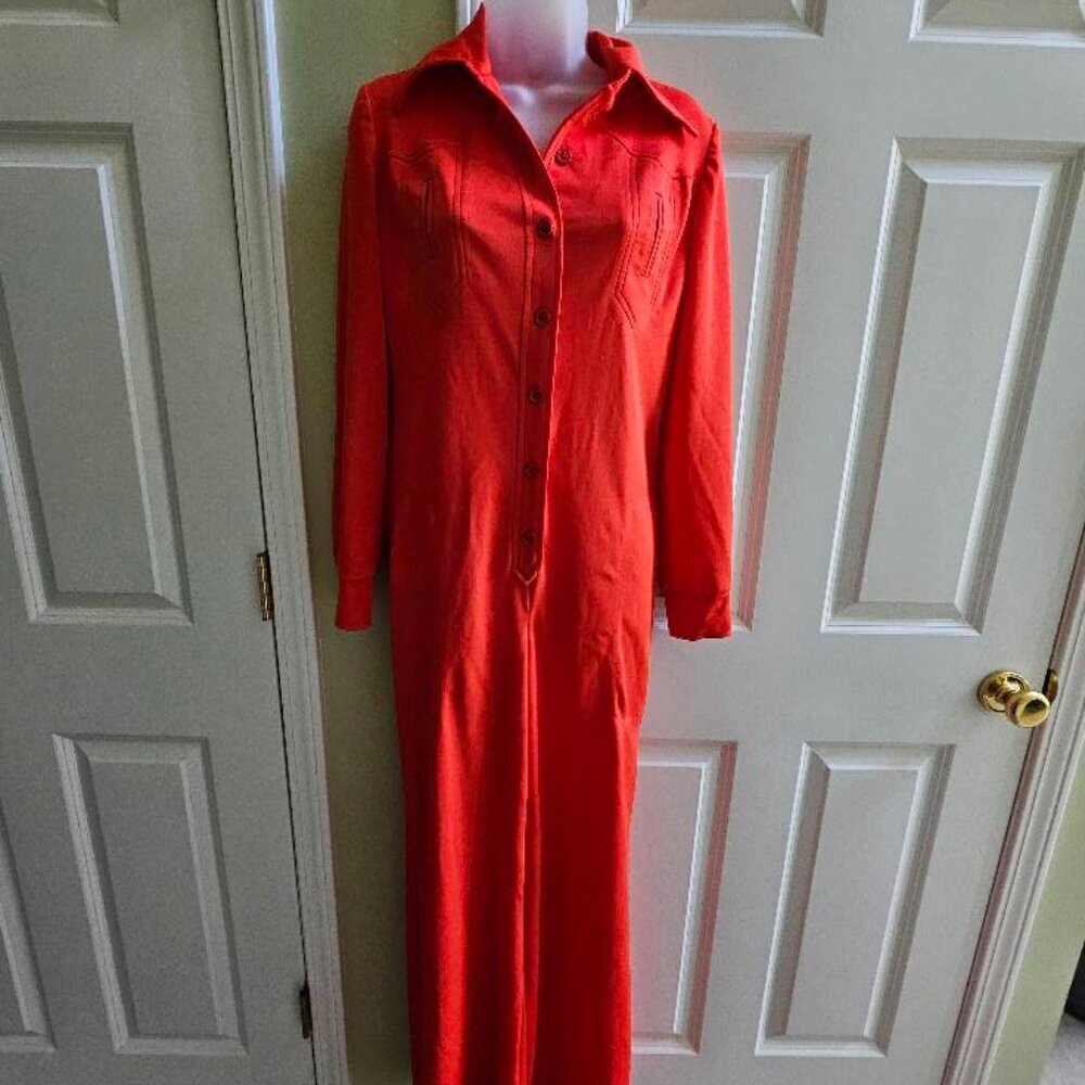 Vintage 1970s Jonathan Logan Bright Orange Jumpsuit Size Medium